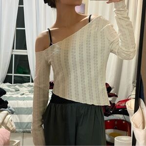 textured cream off the shoulder asymmetrical top